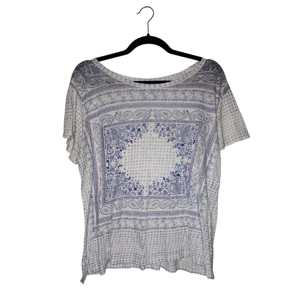 Lucky Brand T-Shirt Blouse - Blue & White, Size Large